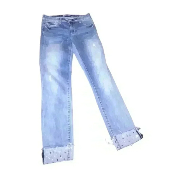 Tractr Blu Pearl and Bead Accent Cuffed Jeans Crops,‎ Size 27 - Picture 1 of 6